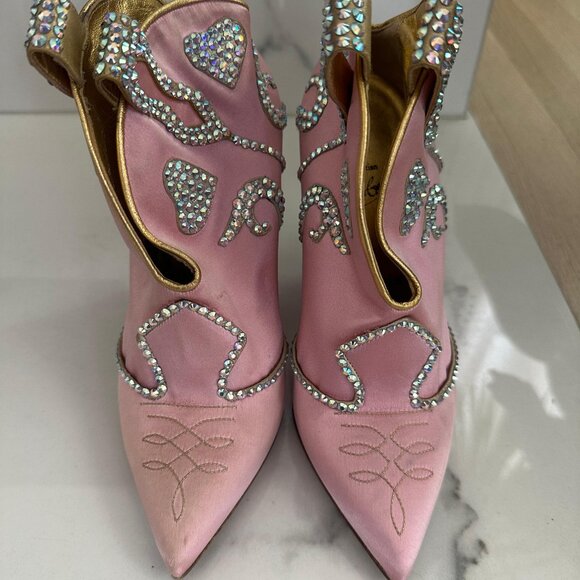 Christian Louboutin - Rare Lassodita Pink Cowboy Boots with Rhinestones Size 37 - Picture 4 of 5